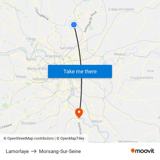 Lamorlaye to Morsang-Sur-Seine map