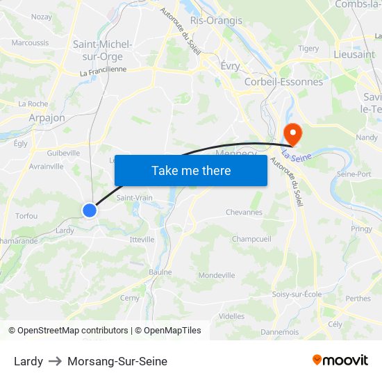 Lardy to Morsang-Sur-Seine map