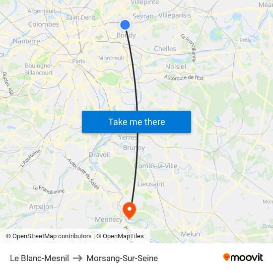 Le Blanc-Mesnil to Morsang-Sur-Seine map