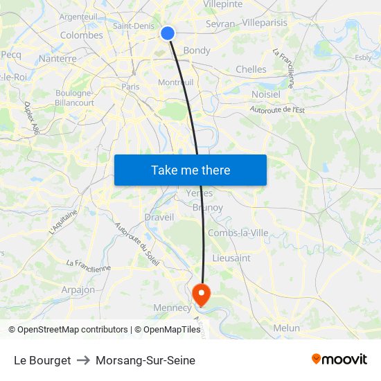 Le Bourget to Morsang-Sur-Seine map