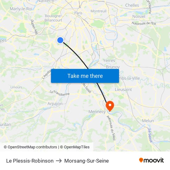 Le Plessis-Robinson to Morsang-Sur-Seine map