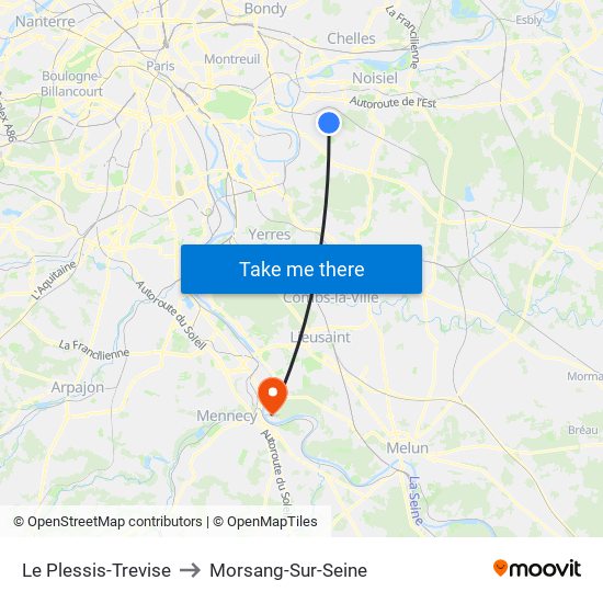Le Plessis-Trevise to Morsang-Sur-Seine map