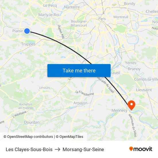 Les Clayes-Sous-Bois to Morsang-Sur-Seine map