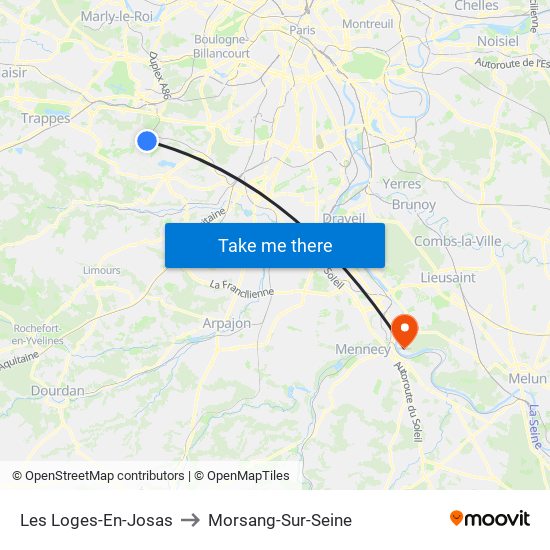 Les Loges-En-Josas to Morsang-Sur-Seine map