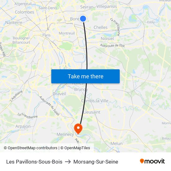 Les Pavillons-Sous-Bois to Morsang-Sur-Seine map