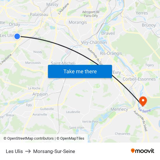 Les Ulis to Morsang-Sur-Seine map