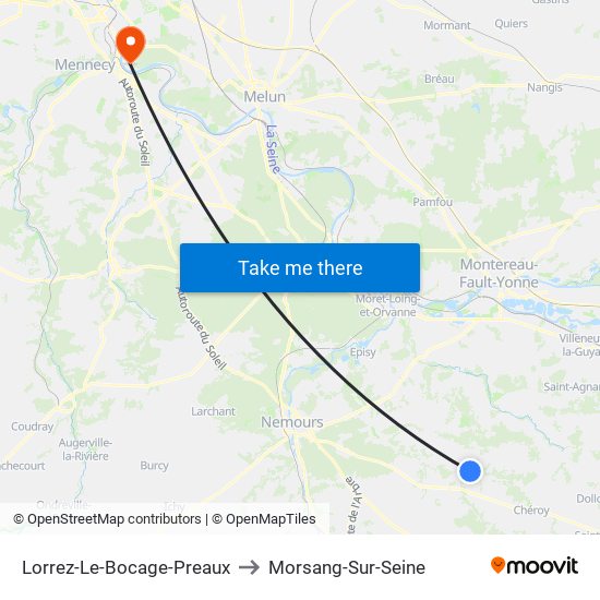 Lorrez-Le-Bocage-Preaux to Morsang-Sur-Seine map