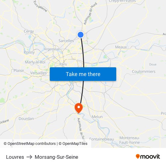 Louvres to Morsang-Sur-Seine map