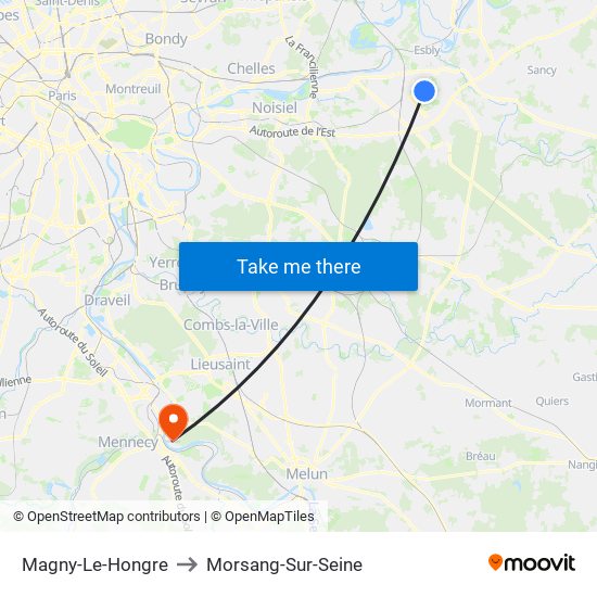 Magny-Le-Hongre to Morsang-Sur-Seine map