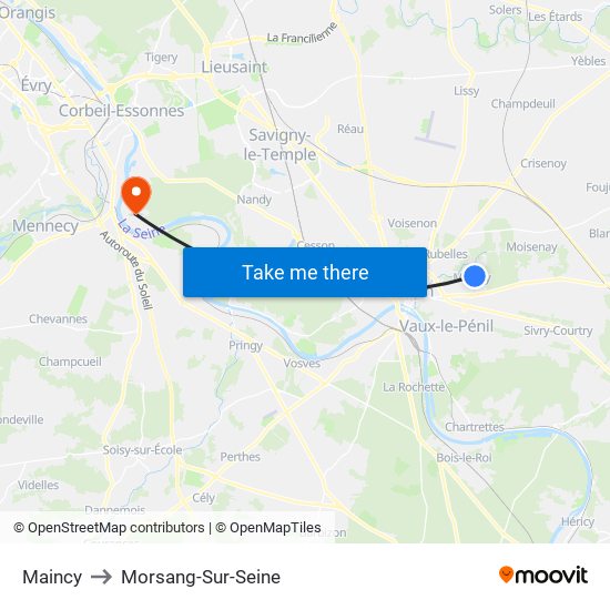 Maincy to Morsang-Sur-Seine map