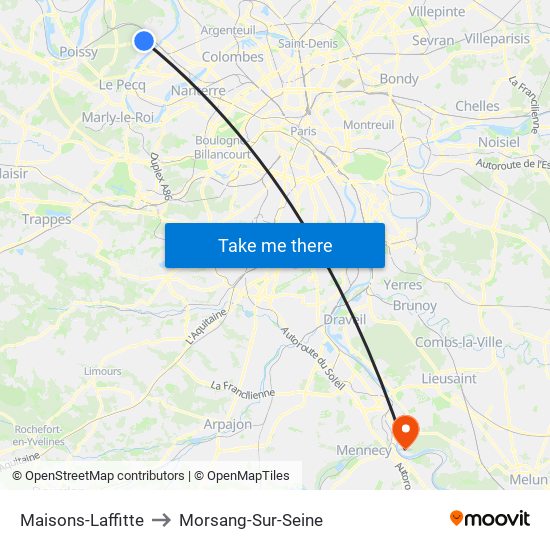 Maisons-Laffitte to Morsang-Sur-Seine map