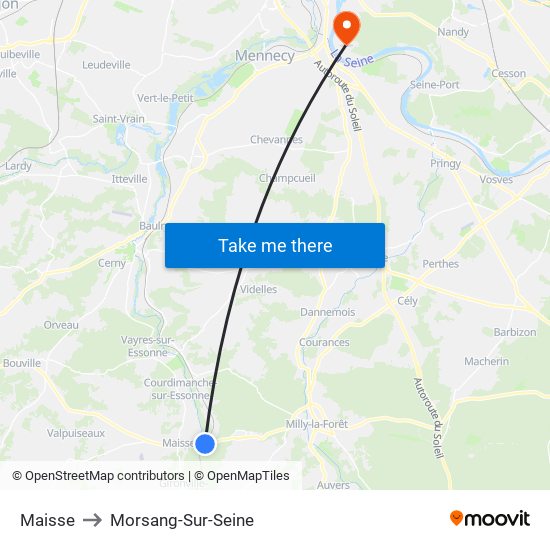 Maisse to Morsang-Sur-Seine map