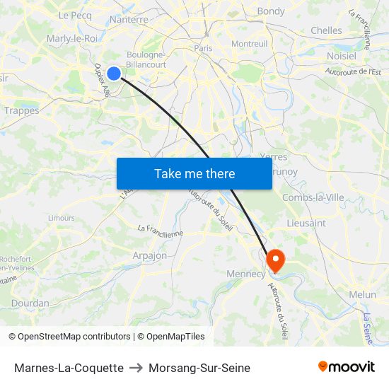 Marnes-La-Coquette to Morsang-Sur-Seine map