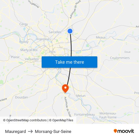 Mauregard to Morsang-Sur-Seine map