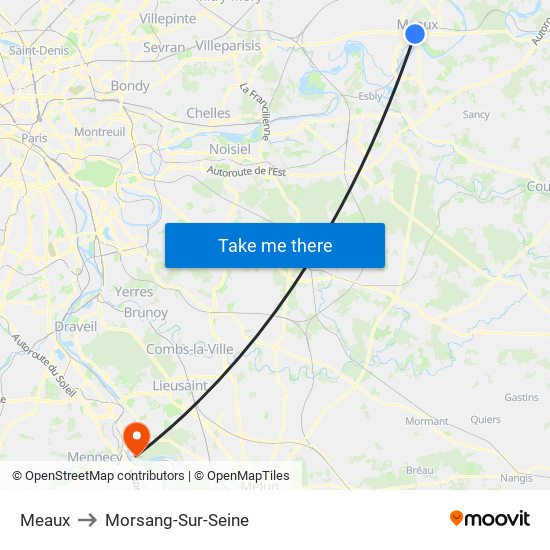 Meaux to Morsang-Sur-Seine map