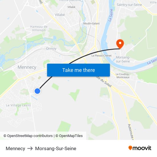 Mennecy to Morsang-Sur-Seine map