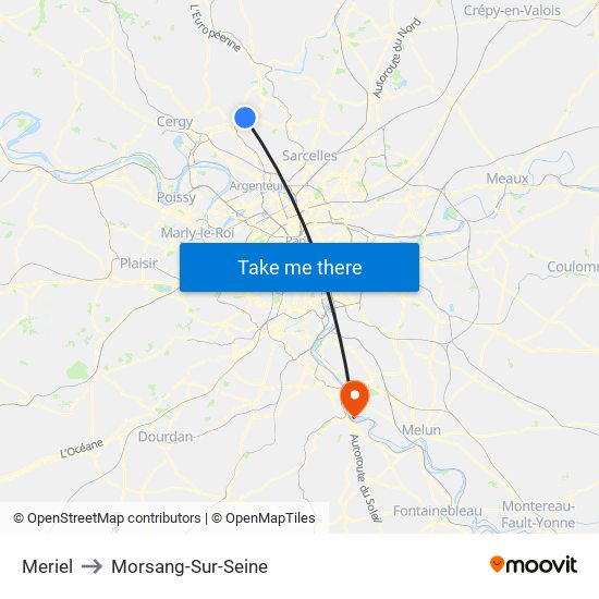 Meriel to Morsang-Sur-Seine map