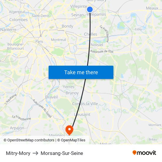 Mitry-Mory to Morsang-Sur-Seine map