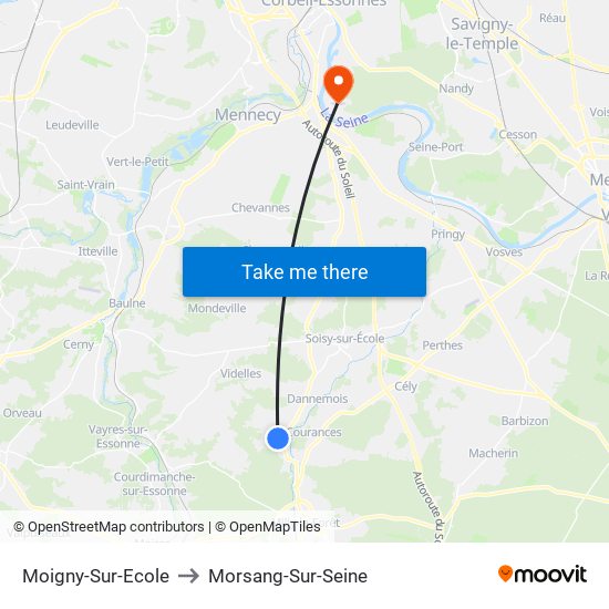 Moigny-Sur-Ecole to Morsang-Sur-Seine map