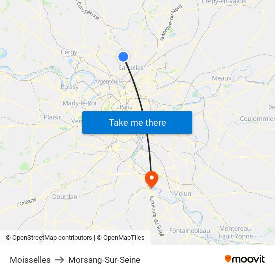 Moisselles to Morsang-Sur-Seine map