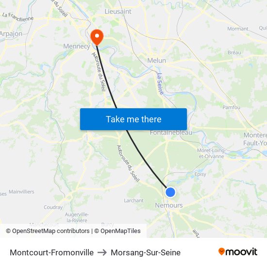 Montcourt-Fromonville to Morsang-Sur-Seine map