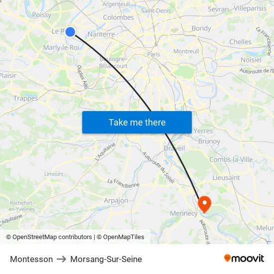 Montesson to Morsang-Sur-Seine map