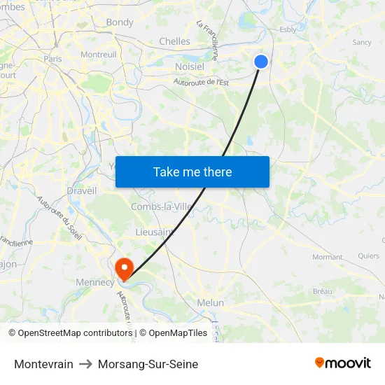 Montevrain to Morsang-Sur-Seine map
