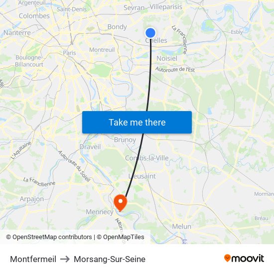 Montfermeil to Morsang-Sur-Seine map