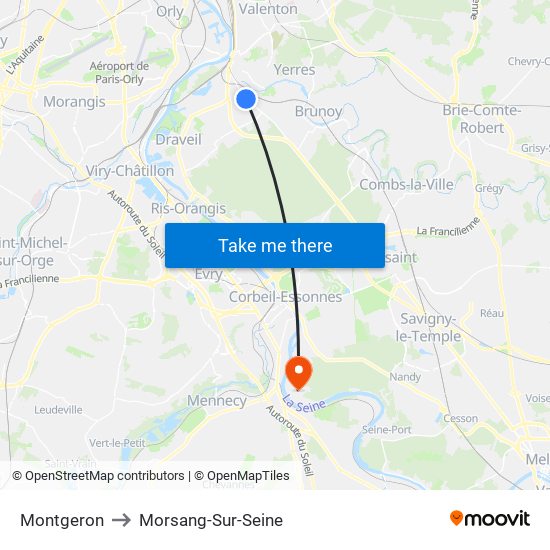 Montgeron to Morsang-Sur-Seine map