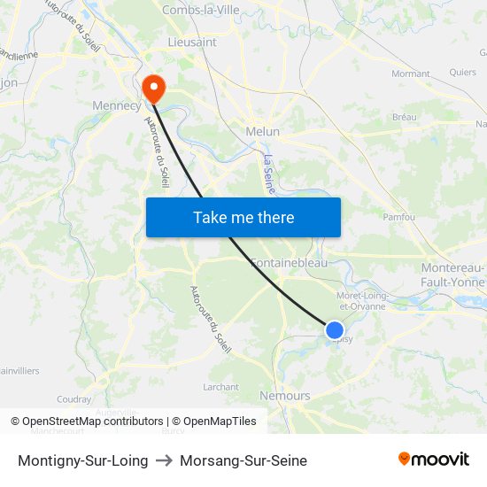 Montigny-Sur-Loing to Morsang-Sur-Seine map