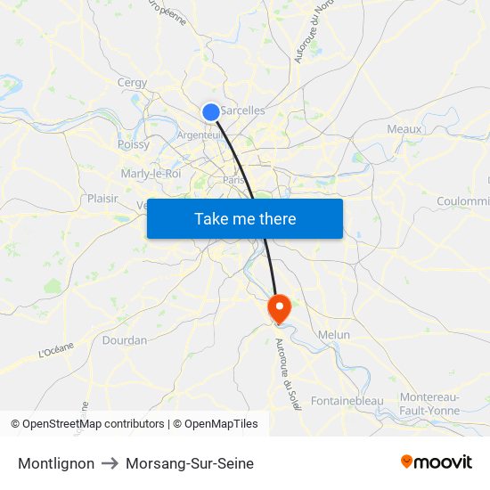 Montlignon to Morsang-Sur-Seine map