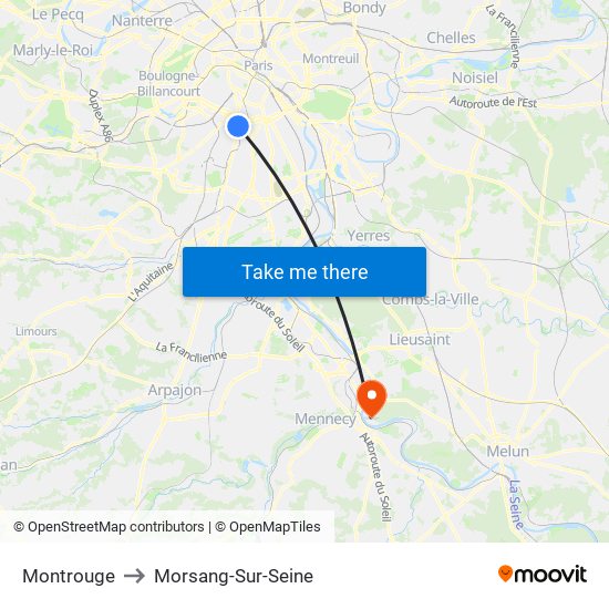 Montrouge to Morsang-Sur-Seine map