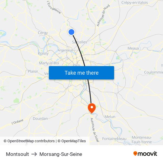 Montsoult to Morsang-Sur-Seine map