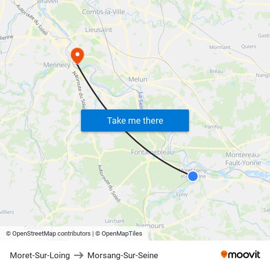 Moret-Sur-Loing to Morsang-Sur-Seine map