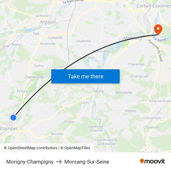 Morigny-Champigny to Morsang-Sur-Seine map