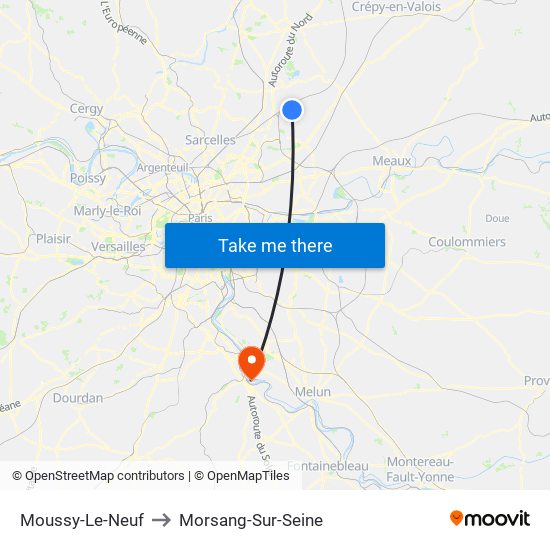 Moussy-Le-Neuf to Morsang-Sur-Seine map