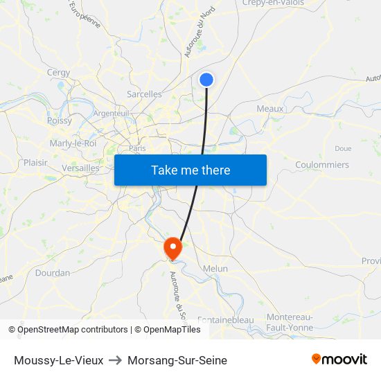Moussy-Le-Vieux to Morsang-Sur-Seine map