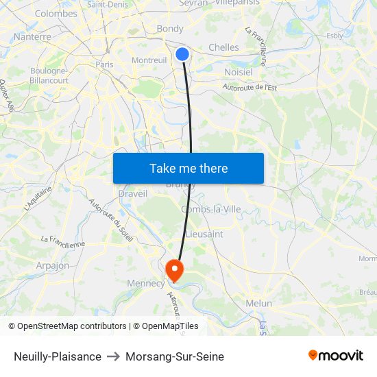 Neuilly-Plaisance to Morsang-Sur-Seine map