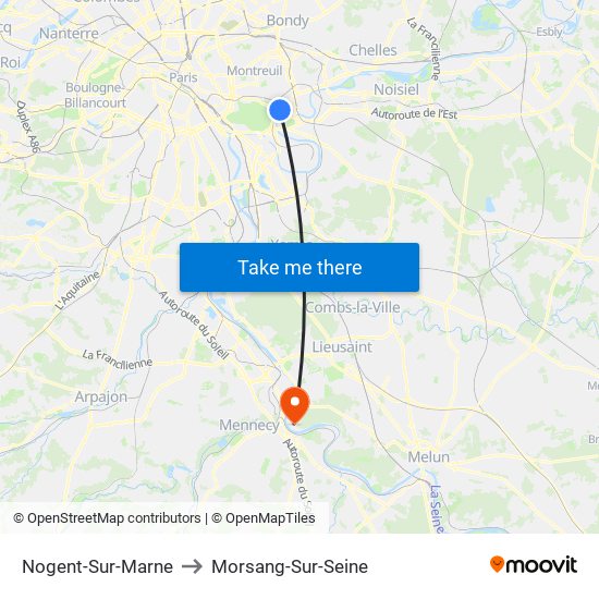 Nogent-Sur-Marne to Morsang-Sur-Seine map