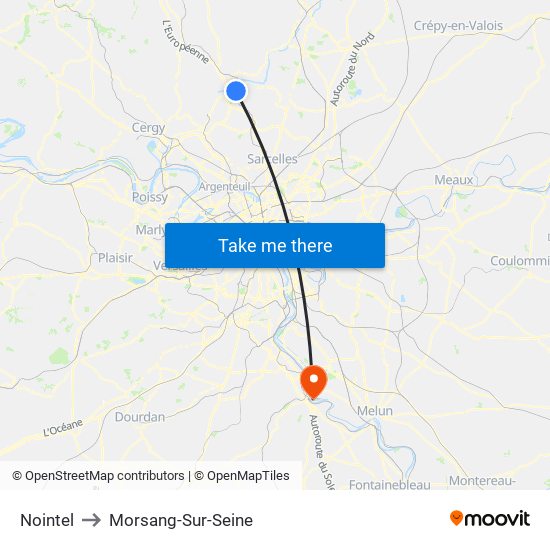 Nointel to Morsang-Sur-Seine map