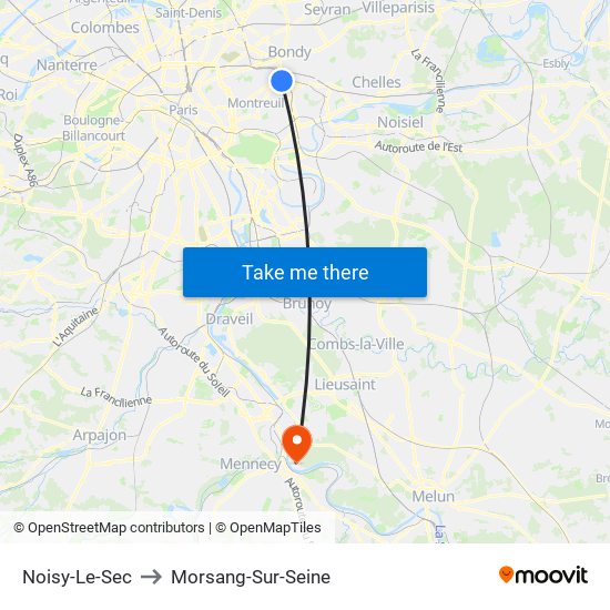 Noisy-Le-Sec to Morsang-Sur-Seine map