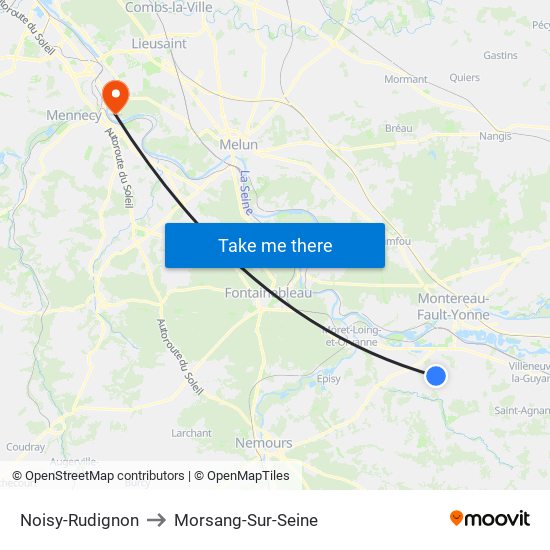 Noisy-Rudignon to Morsang-Sur-Seine map