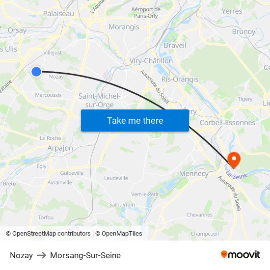 Nozay to Morsang-Sur-Seine map