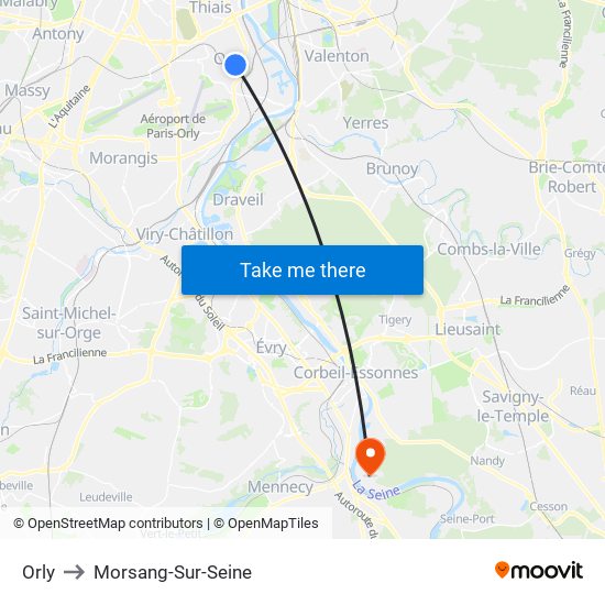 Orly to Morsang-Sur-Seine map