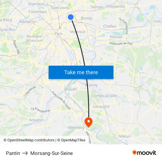 Pantin to Morsang-Sur-Seine map