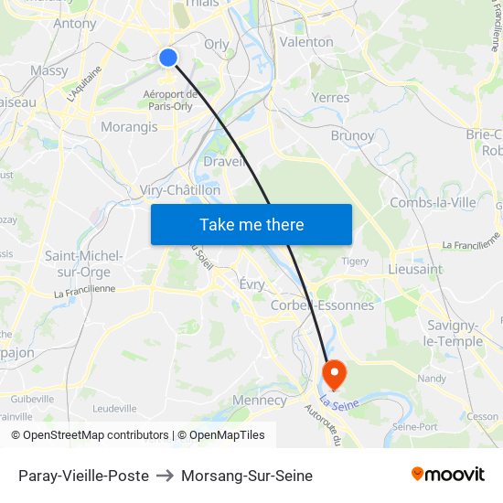 Paray-Vieille-Poste to Morsang-Sur-Seine map