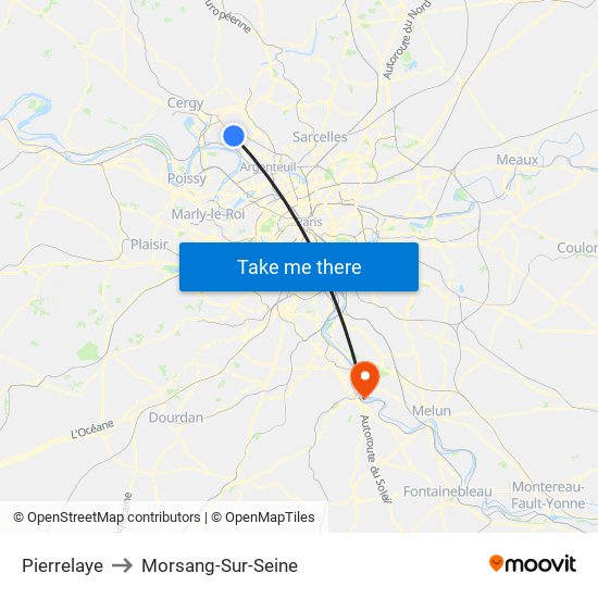 Pierrelaye to Morsang-Sur-Seine map