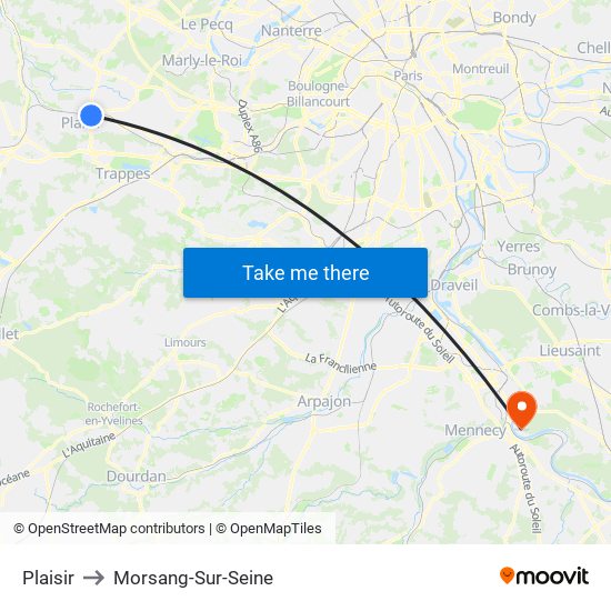 Plaisir to Morsang-Sur-Seine map