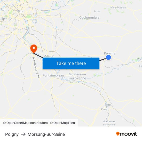Poigny to Morsang-Sur-Seine map