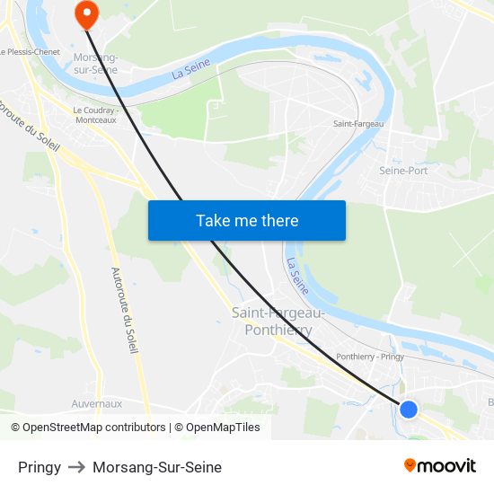 Pringy to Morsang-Sur-Seine map
